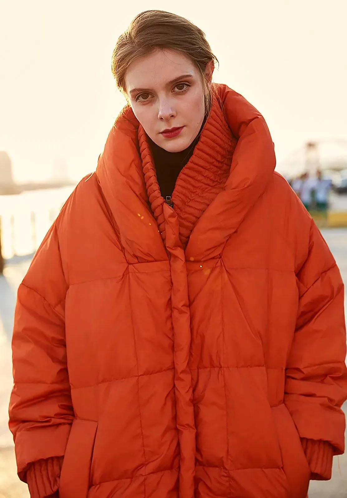 Plus Size Oversized Orange Hooded Down Puffer Parka for Ultimate Warmth and Style