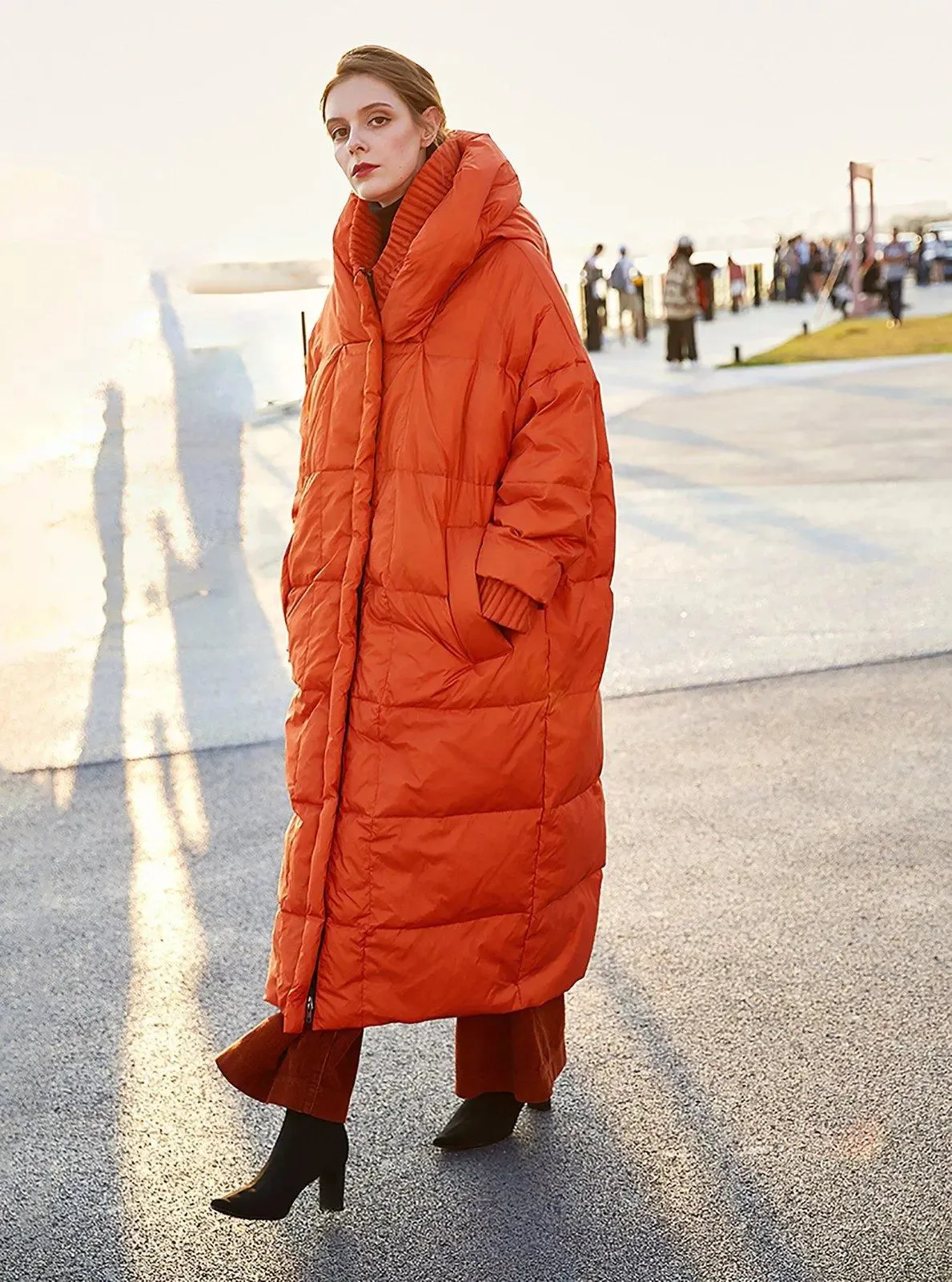 Plus Size Oversized Orange Hooded Down Puffer Parka for Ultimate Warmth and Style