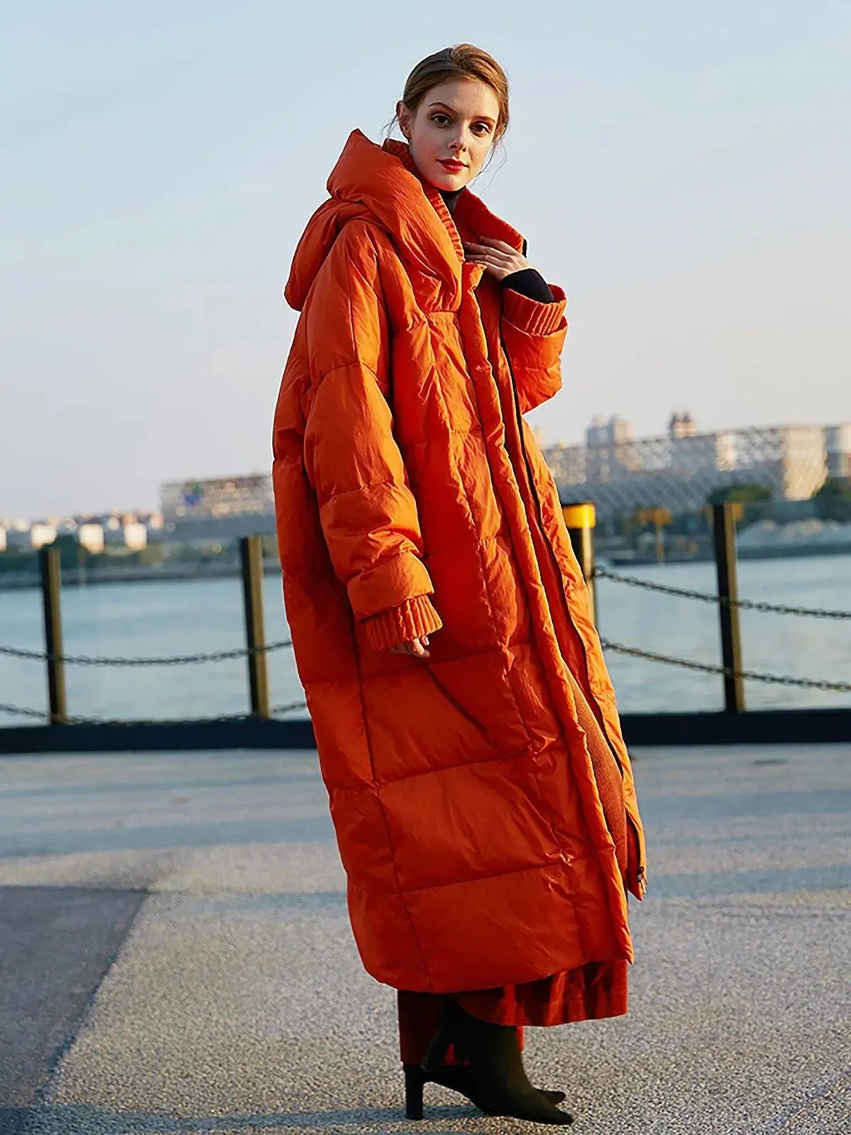 Plus Size Oversized Orange Hooded Down Puffer Parka for Ultimate Warmth and Style