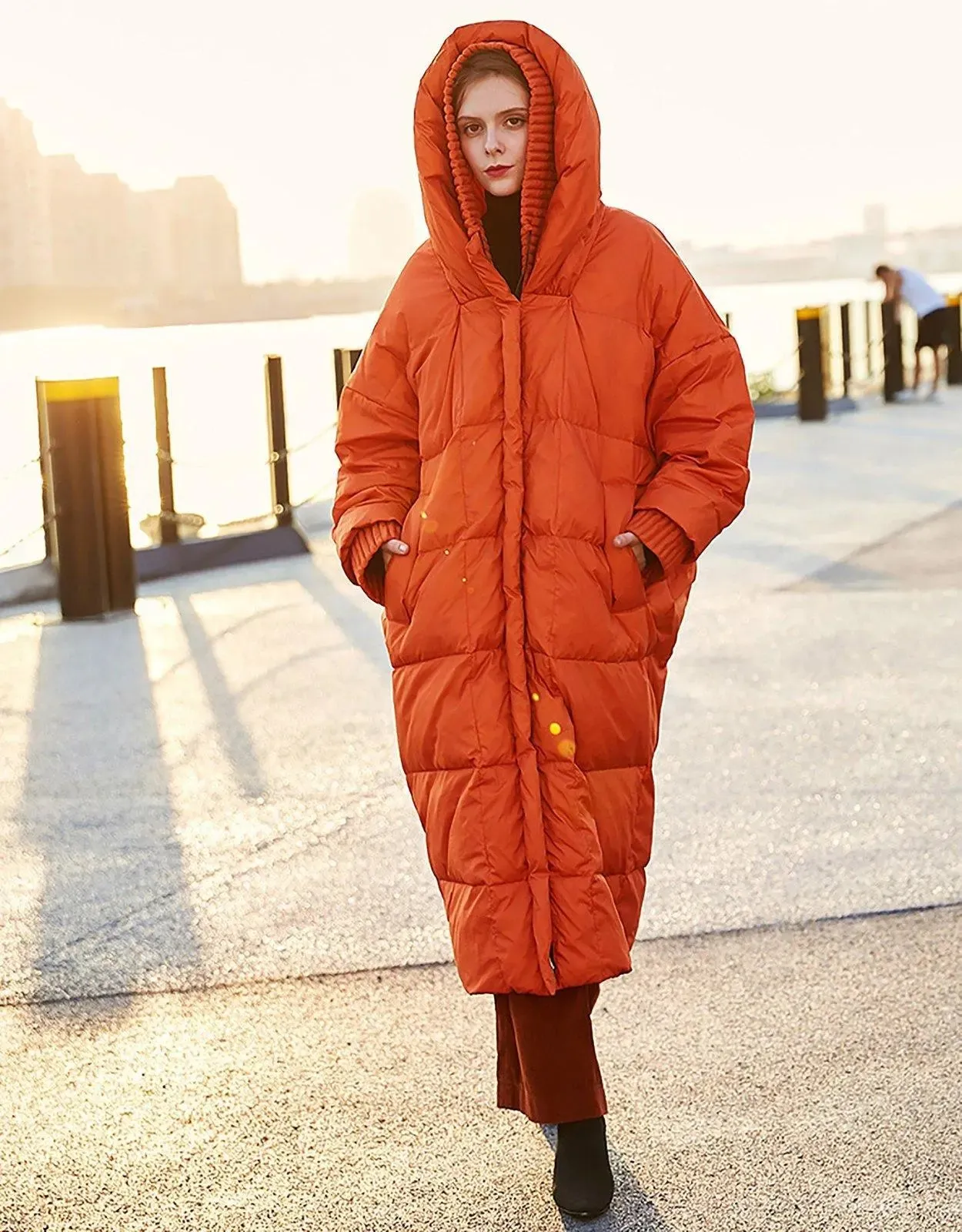 Plus Size Oversized Orange Hooded Down Puffer Parka for Ultimate Warmth and Style