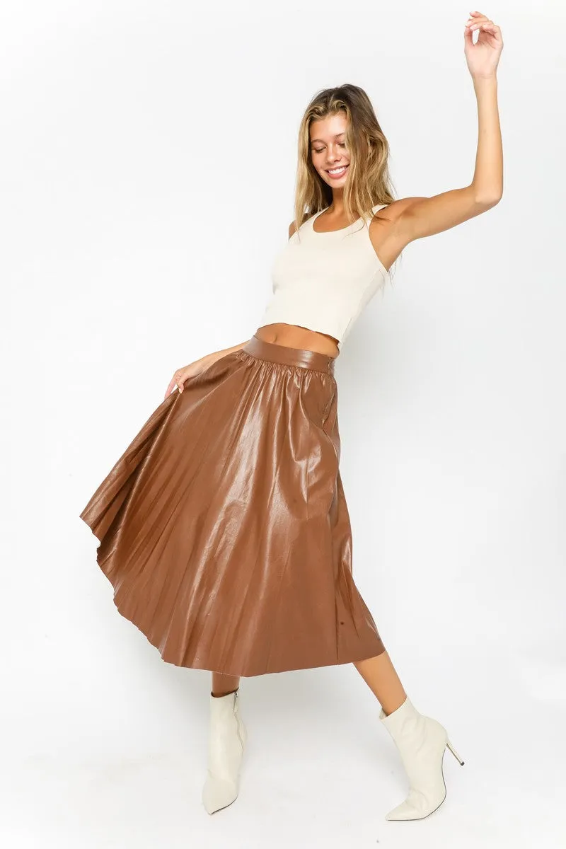 Pleated Faux Leather Skirt