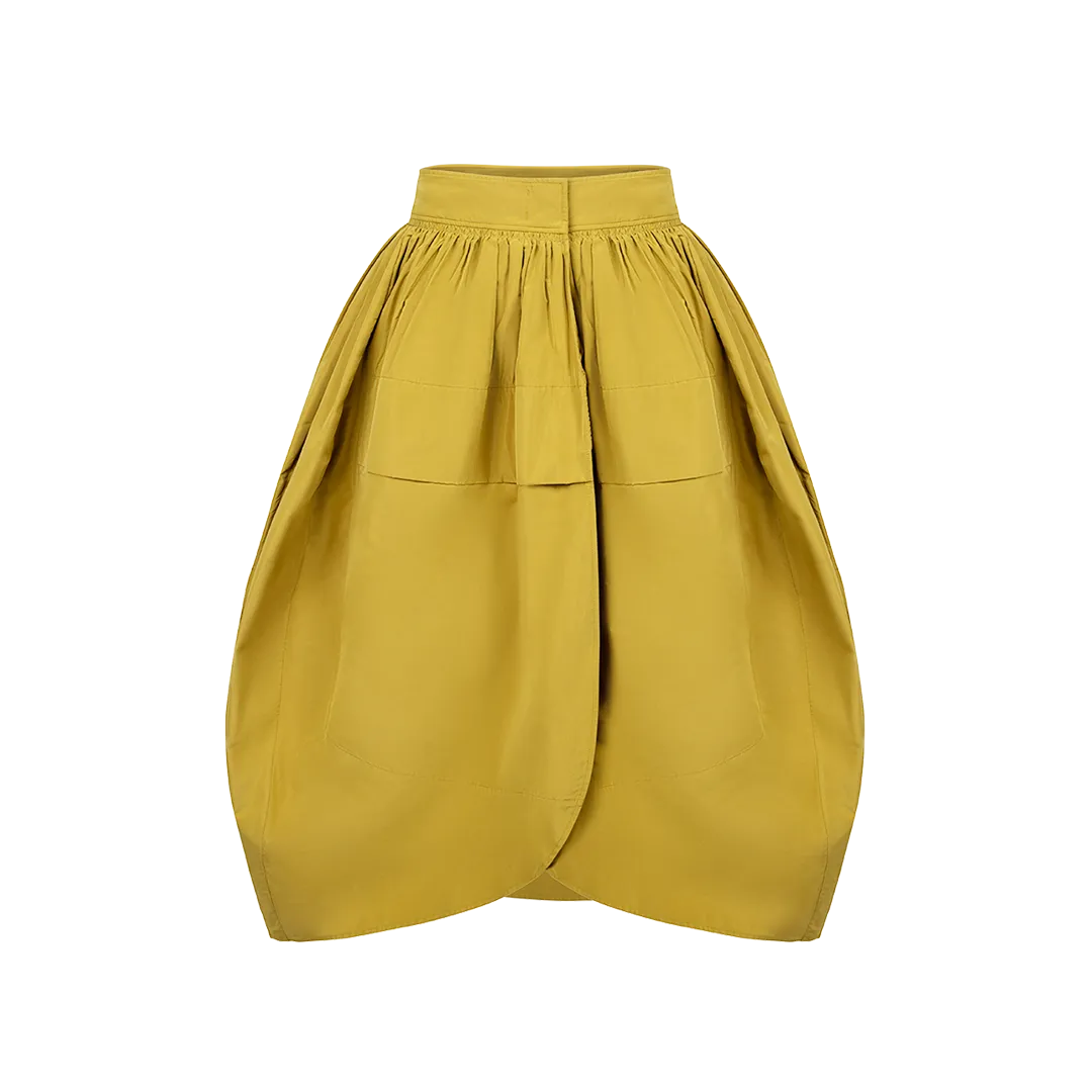 Pleated Taffeta Midi Skirt