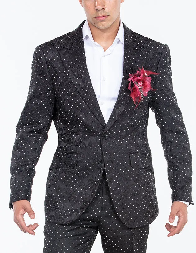 rhinestone black suit, paisley design