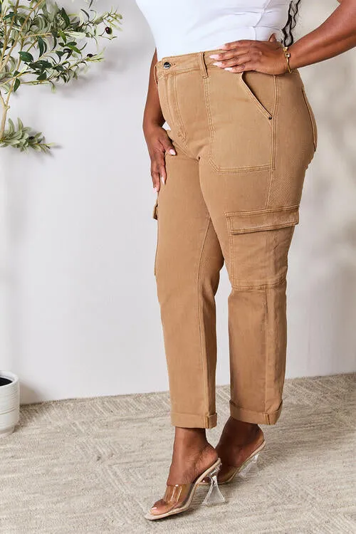 Risen High Waist Straight Jeans with Pockets in Cocoa