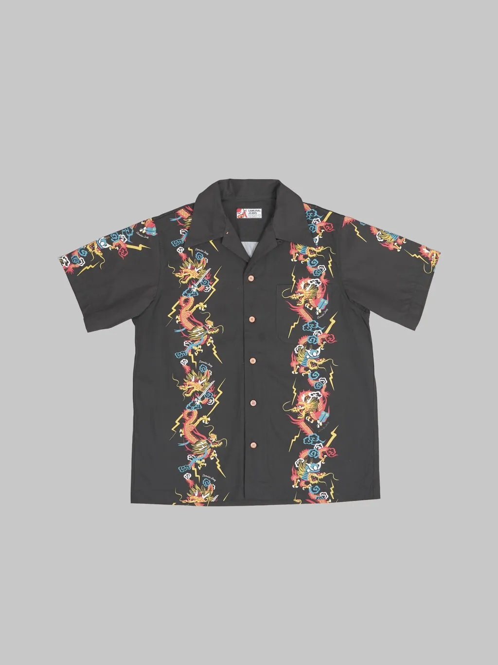 Samurai Jeans SSA24-01 Dragon Hawaiian Shirt Black