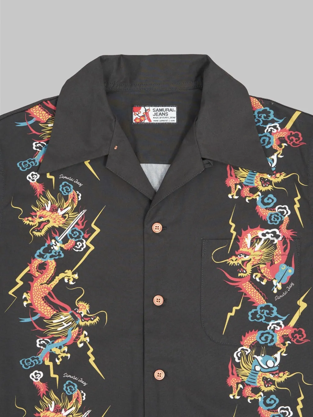 Samurai Jeans SSA24-01 Dragon Hawaiian Shirt Black