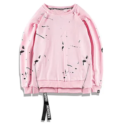 Side Zipper Ribbon Inked Graffiti Sweatshirts