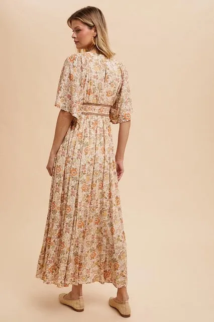 Swing and Sway Flowy Butterfly Sleeve Floral Dress - Clay/Multi