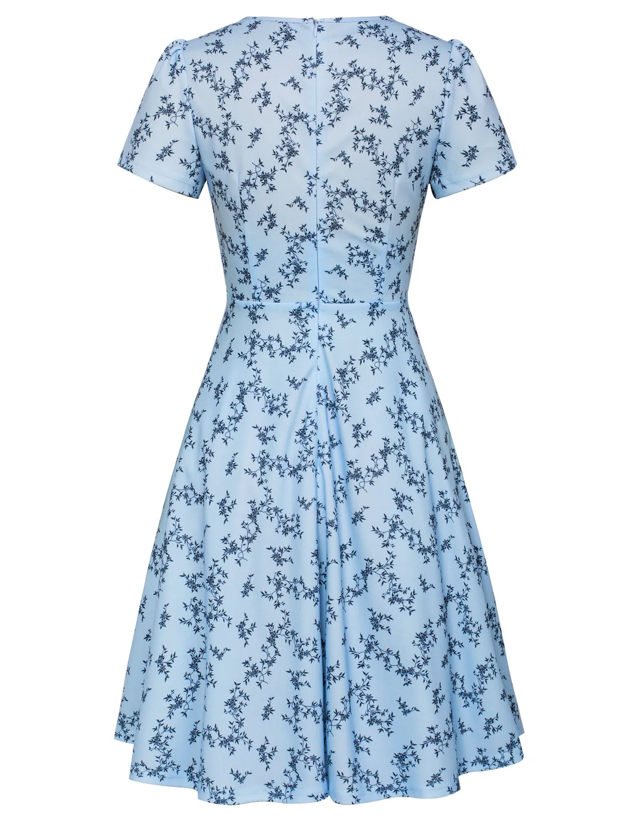 Vintage Floral Patterns A-Line Swing Dress Keyhole Tie Dress Round Neck Work Dress Tea Dress