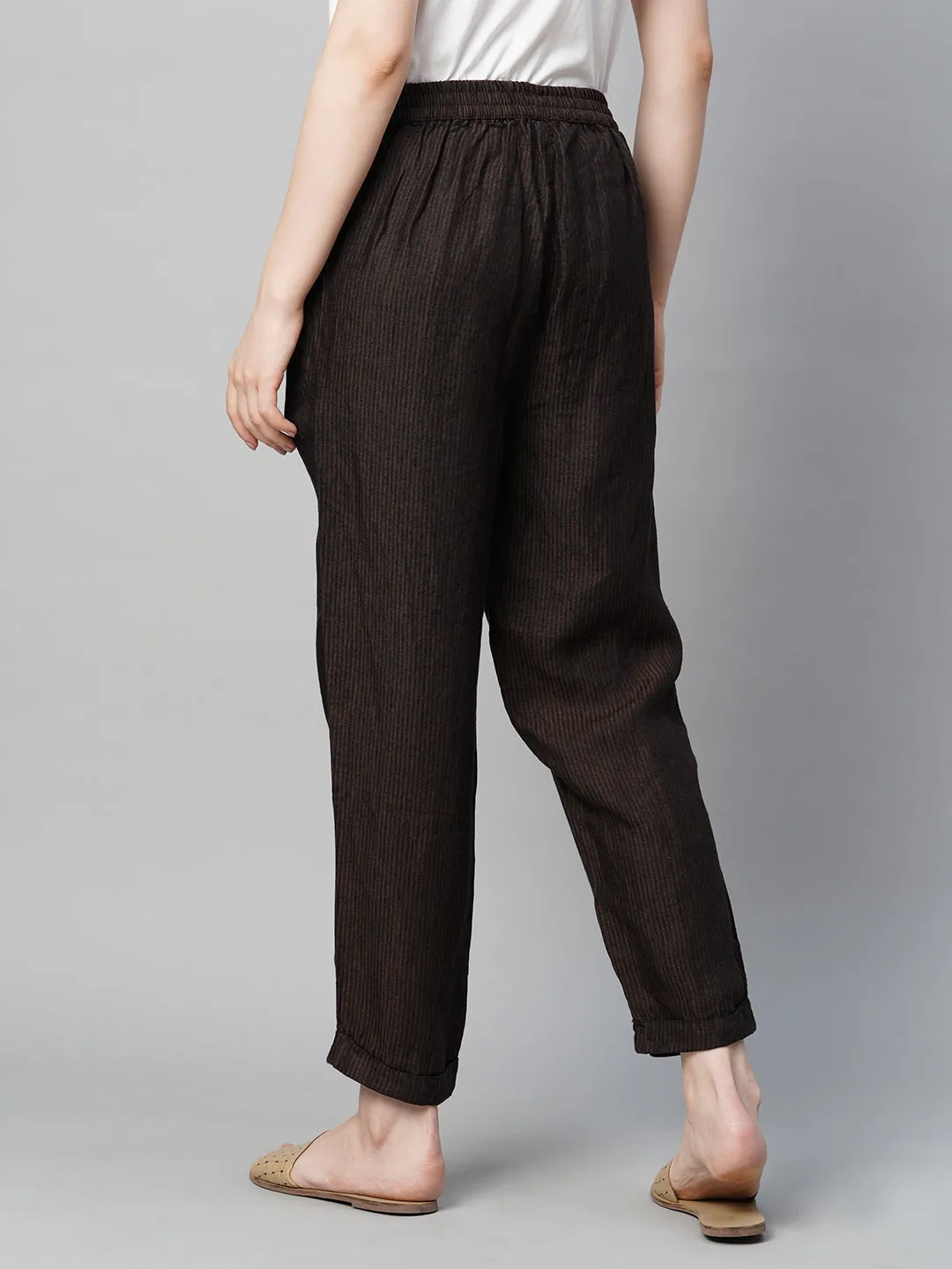 Women's Brown Linen Regular Fit Pant